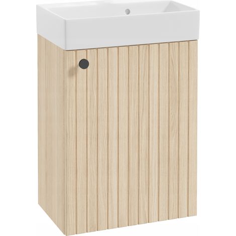 Badezimmerschrank mit Waschbecken in Vicenza-Eiche und schwarzem Griff 50x70cm Kiara