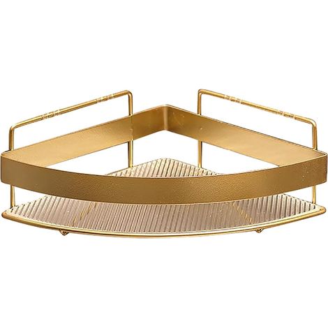 Estante para ducha, estante de esquina de pared, estante de almacenamiento de ducha de acrílico con rejilla metálica (dorado) (1/5)