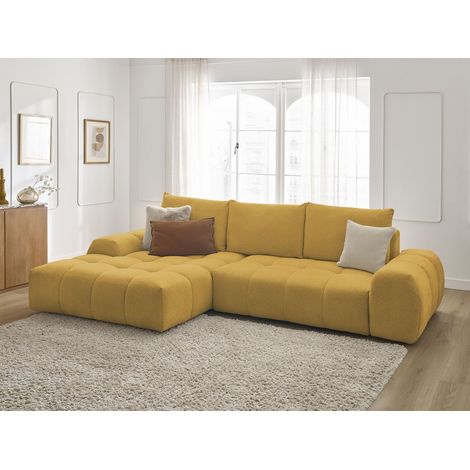 BOBOCHIC - Canapé d'angle convertible coffre EVEREST tissu chiné Angle gauche  Jaune (1/5)
