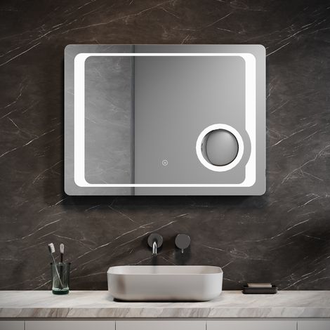 SONNI LED Badspiegel Badezimmer Lichtspiegel 80 x 60 cm Bad Spiegel mit Beleuchtung Touchschalter LED Kometikspiegel mit Rasiersteckdose