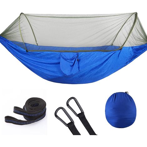 Moskitonetz-Hängematte, 3-in-1 ultraleichte Camping-Hängematte, faltbare, atmungsaktive Nylon-Camping-Hängematte für Garten, Camping und Wandern, Blau B, 250 x 120 cm