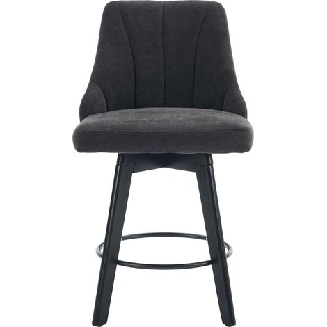 Lot de 2 tabourets de bar gris en tissu chenille avec dossier, piétement métal noir et assise pivotante 360° (1/5)