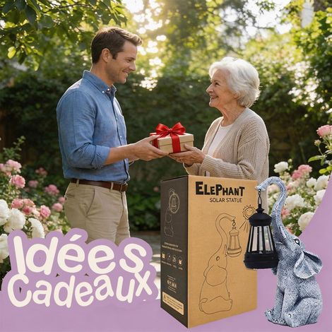 Statue d'Éléphant Solaire Décoration de Jardin Lanterne Solaire Extérieure Étanche Lampe Solaire pour Balcon Terrasse Cour Cadeau Idéal