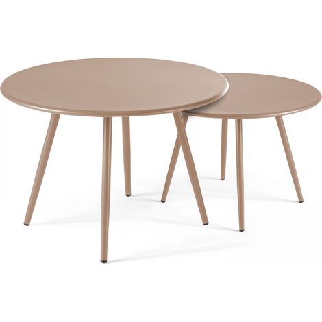 Lot de 2 tables basses de jardin en acier taupe - Palavas (1/5)