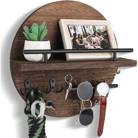 Étagère murale - Organisateur de clés - Armoire à clés - Coffre-fort à clés - Étagère murale en bois - Étagère murale flottante - Rangement pour entrée - Décoration murale style bohème - Environ 31 cm (1/5)