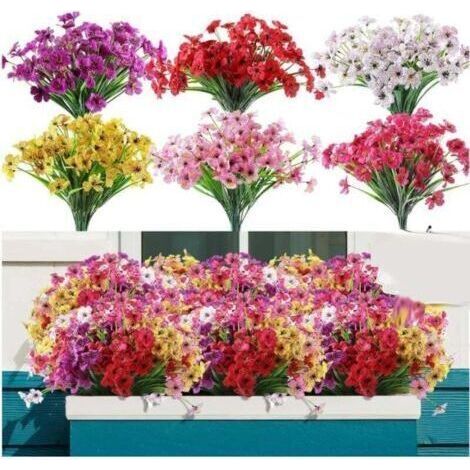 12 Bunches Artificial Flowers Outdoor, No Fade Plastic Fake Flowers, Artificial Plants for Decorative Hanging Flower Pots (1/4)