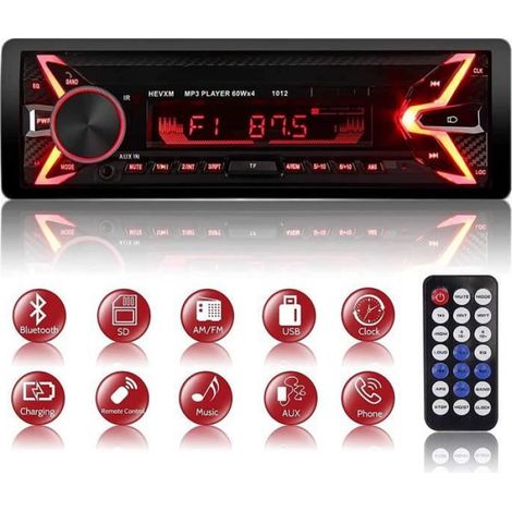 Autoradio Bluetooth - 1 DIN - Lecteur Audio MP3 WMA TF AUX - Écran LED 7 Couleurs - Stéréo FM - Mains Libres (1/4)