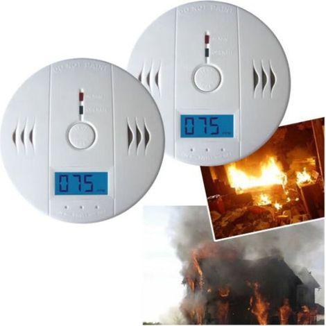 Pack de 2 détecteurs de gaz CO, détecteurs de CO, détecteurs de monoxyde de carbone avec écran LCD
