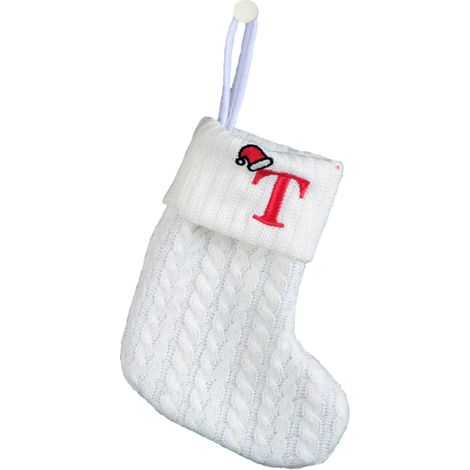 Chaussette De Noël - Tricotée Blanche Avec Initiale Brodée - Pour Décoration De Sapin Ou Cheminée - 20 Cm - Unité (1/5)