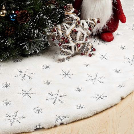 48 Zoll große Weihnachtsbaumdecke. Weiß-silberne Weihnachtsbaummatte. Schneeweiß (1/5)