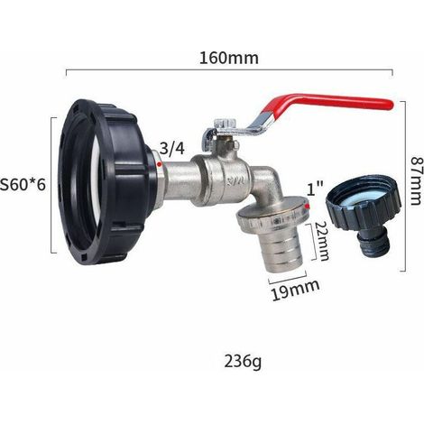 Pompa serbatoio RTGPT 1000L per raccolta acqua piovana, adattatore IBC 3/4" doppio rubinetto, ottone e PP filetatura 60 mm (1 pezzo) (1/3)