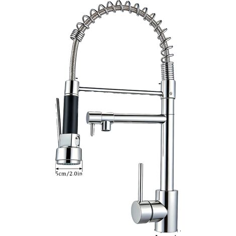 Grifo de fregadero de cocina, rociador extraíble, caño giratorio, cromado (1/2)