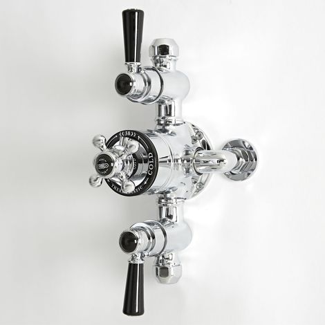 Hudson Reed Elizabeth - Kit de douche rétro - Mitigeur de douche thermostatique rétro exposé à deux fonctions - Chromé et noir