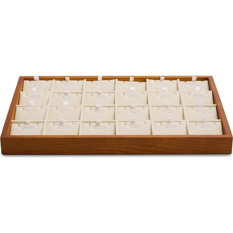 présentoir à bijoux en bois massif avec grilles et coussins amovibles - blanc crème - 35 x 24 cm (1/5)