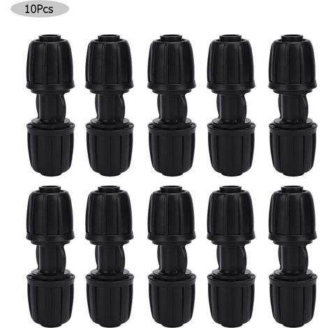 Conector recto para riego por goteo – 10 unidades, compatible con tubería de PE de 16 mm, conexión rápida y estanca.