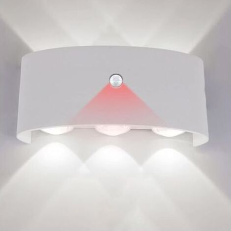 LED Blanche Applique Murale Lampe Extérieur avec Detecteur de Mouvement 8W Éclairage Mural IP65 Étanche Moderne Aluminium Up Down Lampe Murale Jardin Pathway Decorative (Lumière Chaude 3000K)