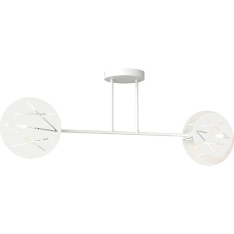 Plafoniera 2 Luci Frick In Acciaio Bianco A Bracci E Diffusori A Cerchio (1/4)