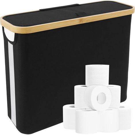 Rangement de Papier Toilette avec fenêtre latérale - 45 x 15 x 35 cm - capacité - Peut contenir jusqu'à 12 Rouleaux de Papier Toilette - Léger et Pliable - pour Salle de Bain - Noir (1/5)