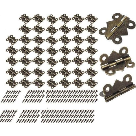 50 minibisagras pequeñas, bisagras plegables tipo mariposa, minibisagras de bronce para muebles, herrajes, cajones, armarios con tornillos de 39 x 32 mm (1/4)