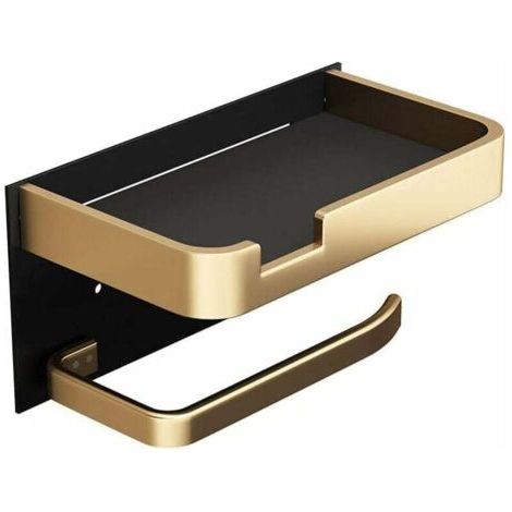Porta carta igienica a parete con mensola per telefono, moderno porta rotolo di carta igienica adesivo in oro e nero, distributore di carta igienica per bagno
