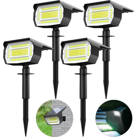Lot de 4 Spot Solaire Exterieur, 72 LED Lampe Solaire Exterieur Etanche IP65 Lumiere Solaire Exterieur, Réglable avec 3 Modes d'Éclairage Extérieur Solaire pour Jardin Cour Allée Chemin, Blanc Froid (1/5)