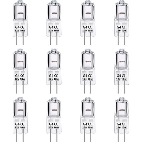 Confezione da 12 lampadine alogene G4 12V 10W, dimmerabili, lampada alogena G4 a bassa tensione, capsula trasparente, per lampadari, armadi (1/5)