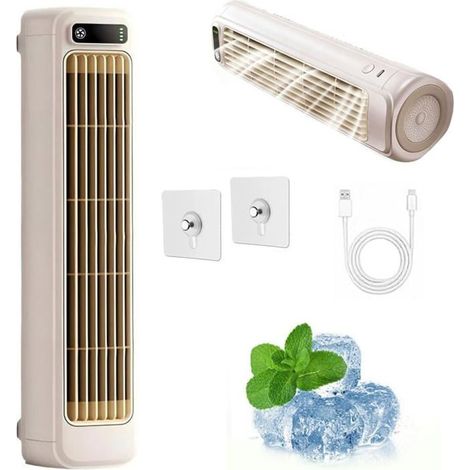 Mini Ventilateur Portable - Ventilateur Sans Pales - 3 en 1 Pose Libre/Couché/Mural - 3 Vitesses - Batterie 3000mAh - Support Téléphone - Blanc (1/5)