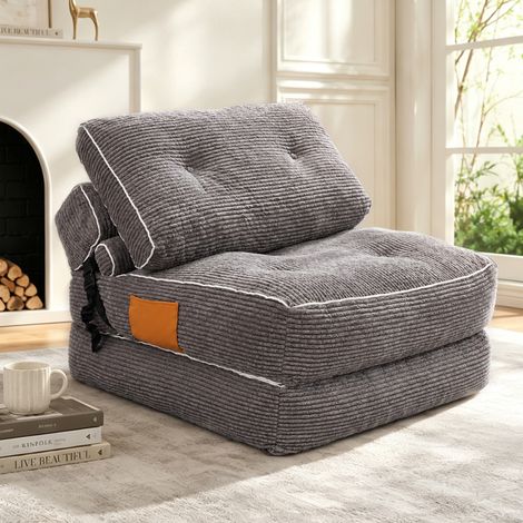 Canapé convertible pliable en lit banquette, gain de place pour salon ou chambre, velours côtelé - gris (1/5)