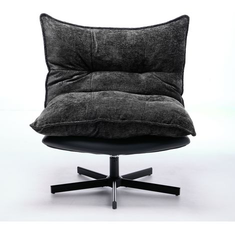 Poltrona relax girevole in tessuto grigio scuro con schienale regolabile e base in metallo (1/5)