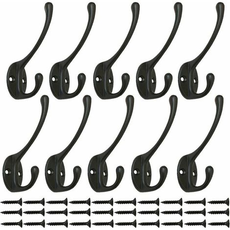 Lot de 10 crochets de penderie vintage noirs, crochets muraux en métal avec 25 vis pour portes de cuisine.