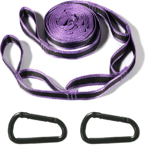 Lot de 2 Sangles de Hamac Dégradé Noir Violet 2 m x 2,5 cm, Charge Max. 300 kg, Boucles 5+1 avec Mousquetons