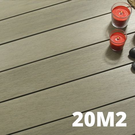 Kit Terrasse Composite NAVIA 20m² - gris clair - 61 lames de terrasse (220 x 14.5 x 2.2 cm) - Fixation par Clips - Terrasse Livraison Rapide