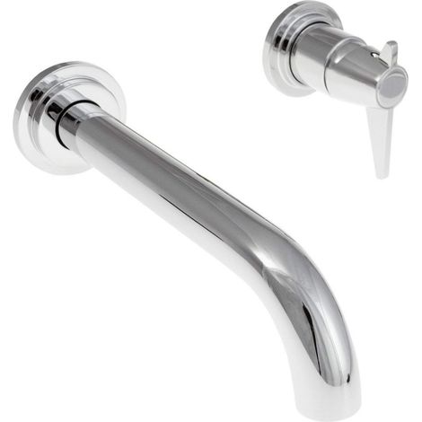 Miscelatore lavabo a parete in ottone con bocca 20 cm finitura cromo - Tevo