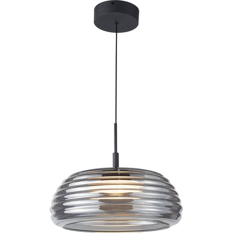 Italux Loculi Suspension en forme de dôme noir avec abat-jour en verre fumé, blanc chaud 3000K, intensité variable sur 3 niveaux
