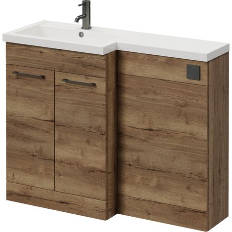 Napoli 390 Tobacco Oak 1100mm 2 Door Vanity Unit Toilet Suite with Square Left Hand Lucia Basin - 1100mm - Gunmetal Grey 160mm HandleWithout Kingston Toilet Pan