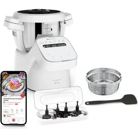 Robot cuiseur multifonctions 1150W – 12 programmes automatiques – Bol inox 4.5L – Application MyMoulinex – HF840110