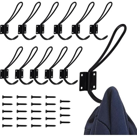 Lot de 12 Crochet Porte Manteau Mural Noir - En Métal Résistant avec Vis pour Entrée, Salle de Bains, Chambre, Cuisine - Patere Porte Manteau, Vêtements, Chapeaux, Écharpes & Serviettes (1/5)