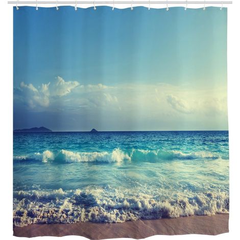 Rideau de douche imperméable bleu motif vagues marines (1/5)