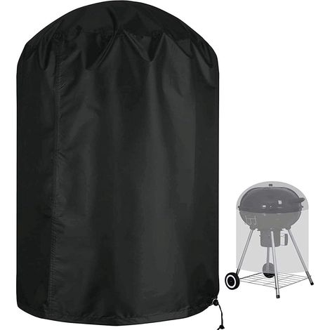 Housse de barbecue ronde 76 x 76 x 91 cm (30 x 30 x 36 pouces) - Imperméable et coupe-vent - Résistante aux UV et aux déchirures - Noire - Fabriquée en tissu Oxford 210D - Noir (1/5)