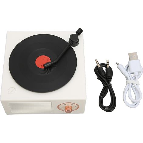 Haut-parleur Bluetooth Style Tourne-disque Vintage - 3 Modes de Connexion, Design Rétro Blanc (1/5)