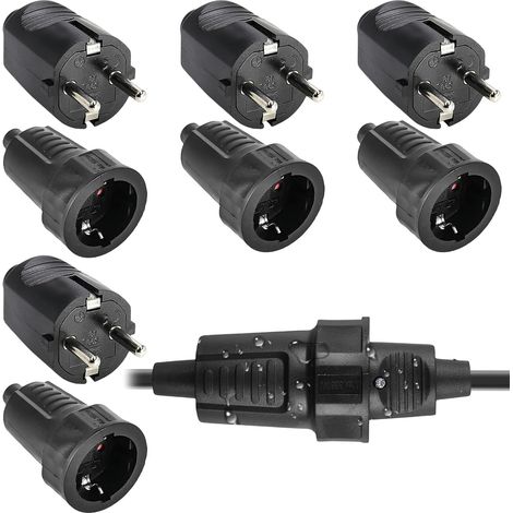 Lot de 4 paires de prises et fiches : fiches de sécurité 250 V 16 A IP54, fiches étanches adaptées à une utilisation extérieure, ensemble de prises et fiches bipolaires en caoutchouc (1/5)