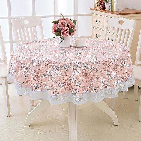 Nappe Toile cirée PVC Ronde,avec Motif Floral et Dentelle,Nappe Ronde Anti Tache Impermeable Nappe de Table Toile Cirée de Salle à Manger,pour Salle à Manger,Jardin,Café,Fête (Rosé-A,200cm) (1/4)