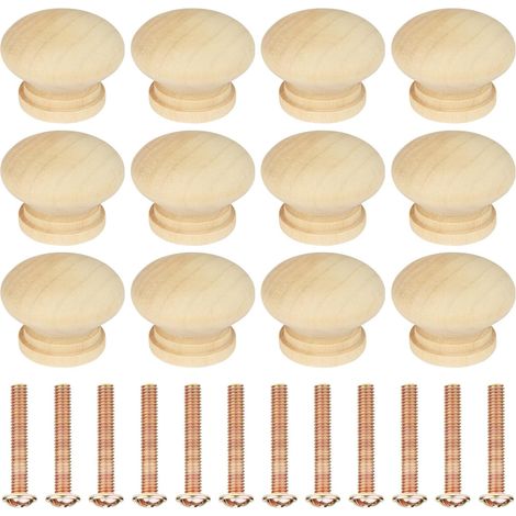12 Poignée Meuble, Bois Naturel 35mm, Vis Inox, Pour Armoire Cuisine Tiroir