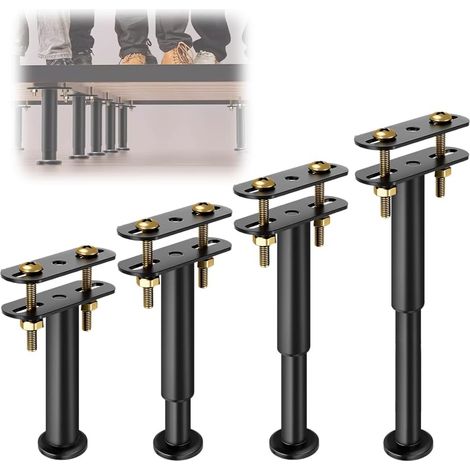Lot de 4 pieds de lit réglables en hauteur de 18 à 32 cm, robustes pieds de support métalliques, remplacement de meubles réglables