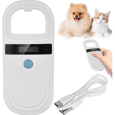 Lecteur de puce RFID Bluetooth pour animaux, scanner de micropuces pour chiens et chats, rechargeable USB, écran LCD et stockage des données, portable, blanc (1/5)