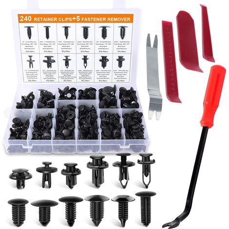 Clips Voiture 240 Pcs Rivet Clips Plastique Fixation pour Auto Voitures Panneaux de Portes Garnissages de Portes Pare-chocs Clips d'aile Clips avec Boîte De Rangement et Outil de Démontage (1/5)
