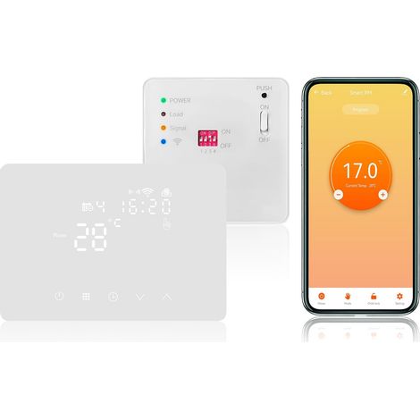 Thermostat sans Fil avec RF Récepteur WiFi pour Chaudiere Gaz/Chauffage au Sol à Eau 5A 220V, Intelligent Thermostat Kit pour Chaudiere (1/5)