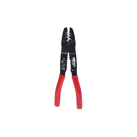 Pinza universal para terminales. Para pelar cables y crimpar terminales eléctricos. Longitud total: 220 mm. Peso: 230 g.