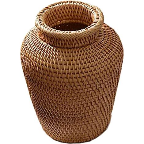Vase Tressé Rotin - 20 x 16 cm - Décoration Table Intérieure Salon Chambre Bureau - 1 Pièce (1/3)
