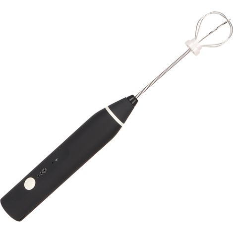 Mousseur à lait rechargeable en acier inoxydable 304, batteur électrique sans fil à main, mélangeur de boissons avec crochet (noir) (1/5)